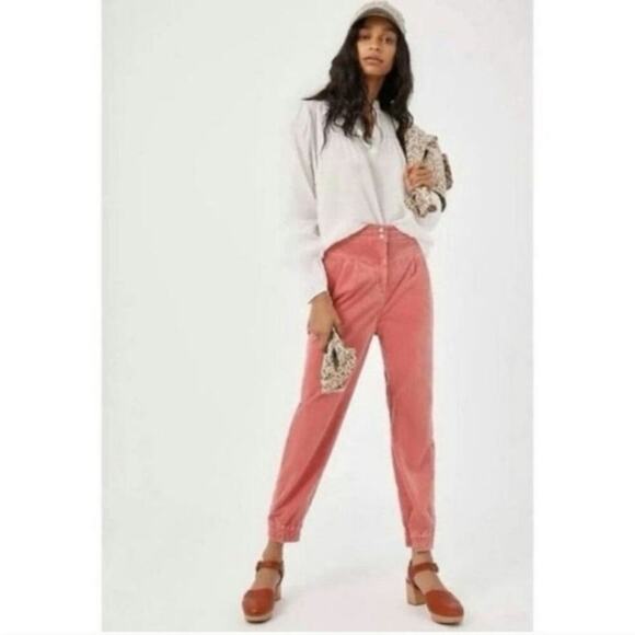 Anthropologie Corduroy Kalea Jogger Trouser Pants in Pastel Rose Size: S - Picture 1 of 7